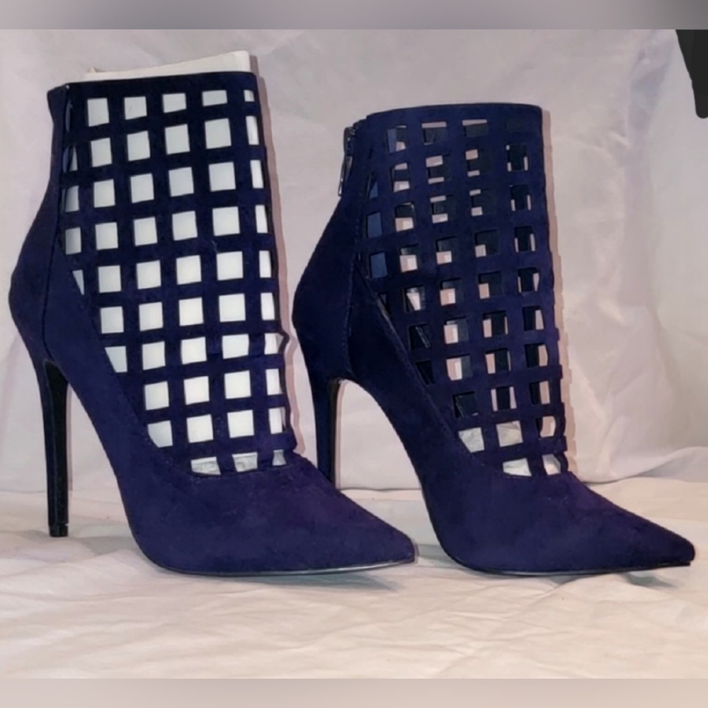 Women's NEW (w/o box) Shiekh Conjure Navy Blue Velvet High Heel Shoes Sz 6.5
